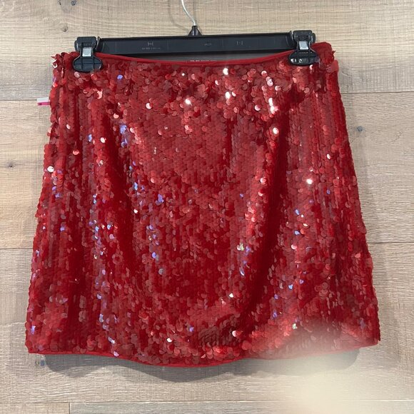 STAUD Vedette red Sequined Skirt size 8 - Picture 8 of 13